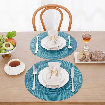 SHACOS 15 inch Round Placemats Set of 8 Variegated Multicolor Place Mats Cotton - Image 5