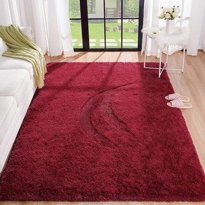 BENRON Fluffy Rugs for Living Room 5x8 Wine Red, Washable Large Area Rugs for - Image 5