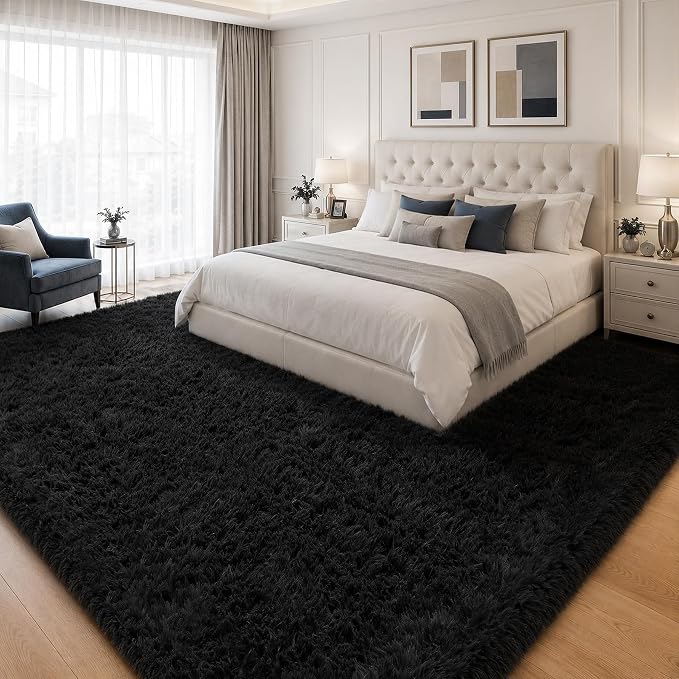 Area Rug for Living Room Bedroom: 9x12 Black Soft Fluffy Shag Upgrade Non-Slip - Image 3
