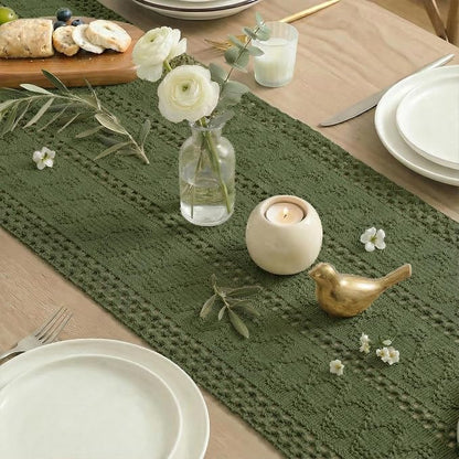 Artoid Mode Army Green Woven Farmhouse Hollow Table Runner 12x60 Inch | Holiday - Image 6