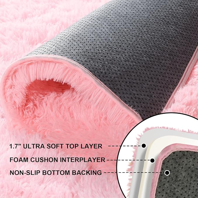 Pink Rug for Bedroom, 2x3 Fluffy Area Rugs for Living Room, Small Fuzzy Shag - Image 6