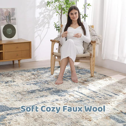 7x10 Area Rug Living Room: Washable Large Abstract Modern Soft Rugs Stain - Image 3