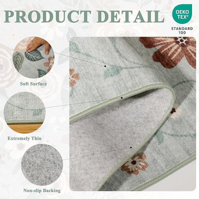 DUKINO 5x7 Area Rug, Floral Design, Lightweight Non Slip Washable, Indoor Low - Image 5