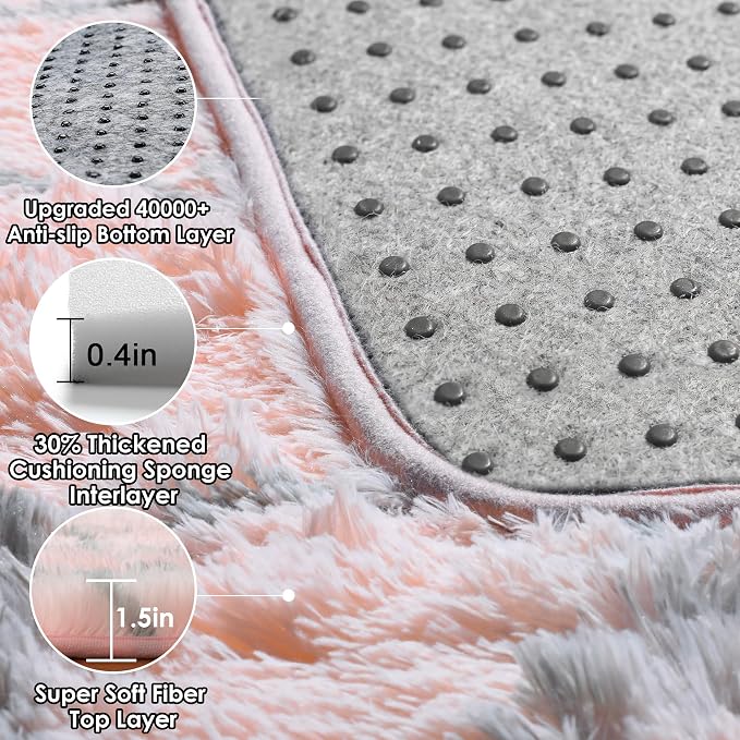 ONASAR 5x7 Area Rugs for Living Room Bedroom, Fluffy Pink and Grey Throw Rug - Image 4