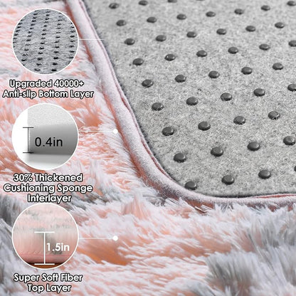 ONASAR Rugs for Living Room Bedroom, 5x8 Fluffy Pink and Grey Area Rug - Image 4