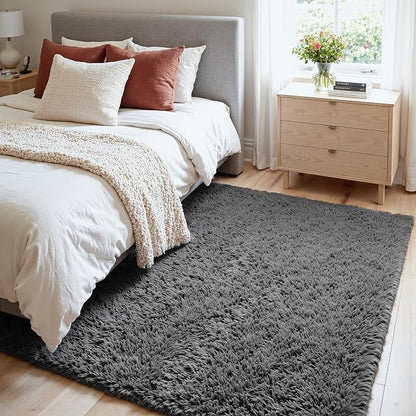 4x6 Area Rugs for Living Room Rug: Soft Fluffy Shag Gray Rugs for Bedroom - Image 3