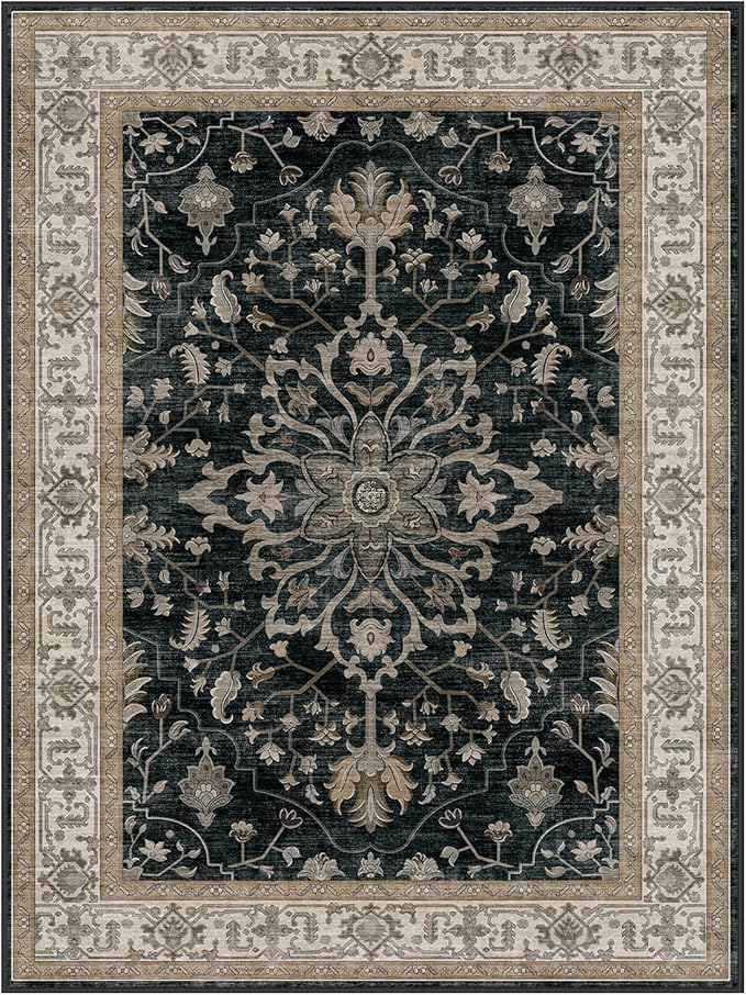 RELEANY Area Rugs Square 4ft Washable Non-Slip, Floral Vintage Distress - Image 8