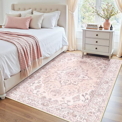 RELEANY Area Rugs 4'x5' Washable Non-Slip, Floral Vintage Distress Medallion - Image 2