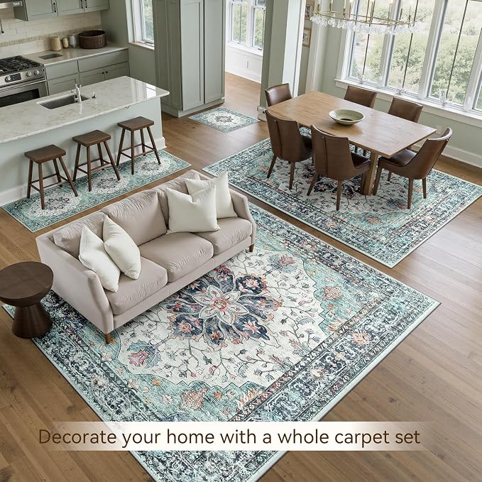 RELEANY Area Rugs Large 10'x14' Washable Non-Slip, Floral Vintage Distress - Image 4