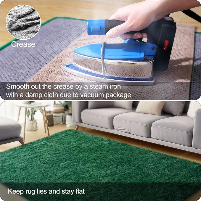 qulint Green Area Rug for Bedroom 3x5, Fluffy Soft Shag Rugs for Living Room - Image 5