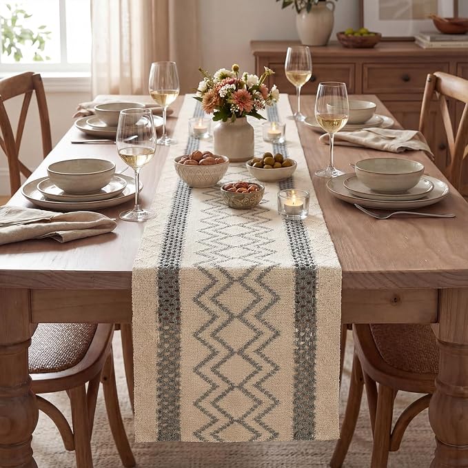 Artoid Mode Dark Grey Stripe Diamond Woven Table Runner 12x48 Inch | Holiday - Image 2