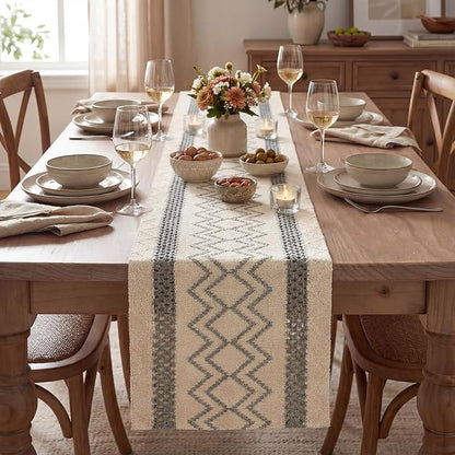 Artoid Mode Dark Grey Stripe Diamond Woven Table Runner 12x48 Inch | Holiday - Image 2