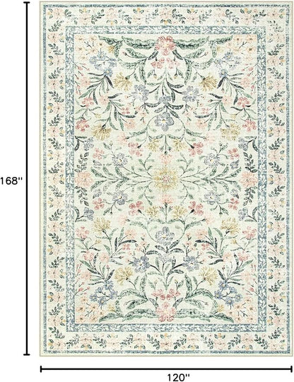 Wonnitar Large Living Room Rug, Floral 10 x 14 Machine Washable Area Rugs - Image 2