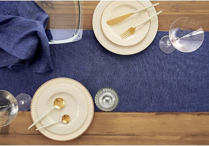 Solino Home 100% Pure Linen Dining Table Runner Navy, Athena 14 x 144 in | - Image 3