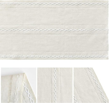 Artoid Mode Beige Rustic Cotton Linen Table Runner, Seasonal Embroidered Hollow - Image 5
