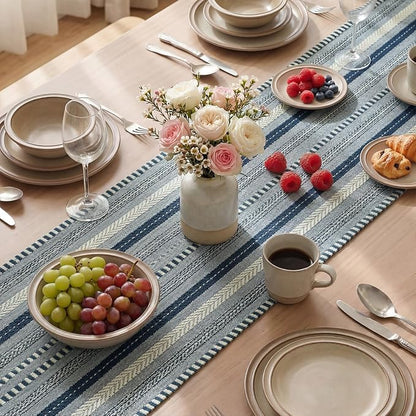 Artoid Mode Dark Blue Farmhouse Stripe Braided Table Runner 12x120 Inch | - Image 4