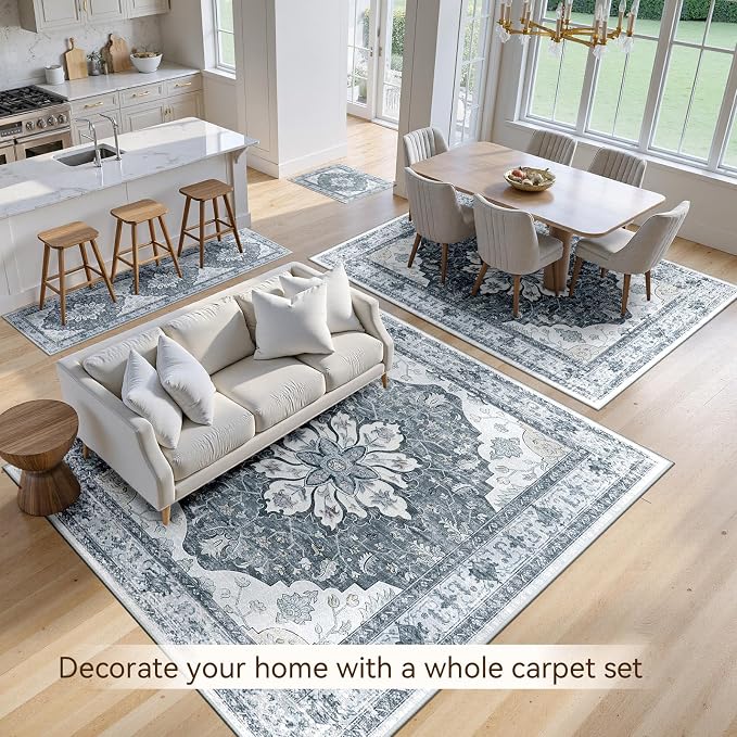 RELEANY Area Rugs 5'x7' Washable Non-Slip, Floral Vintage Distress Medallion - Image 4
