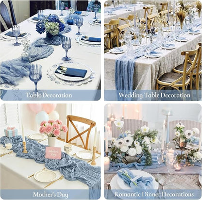 12 Pack Dusty Blue Cheesecloth Table Runners 35x120 Inch, Semi Sheer Boho Gauze - Image 4