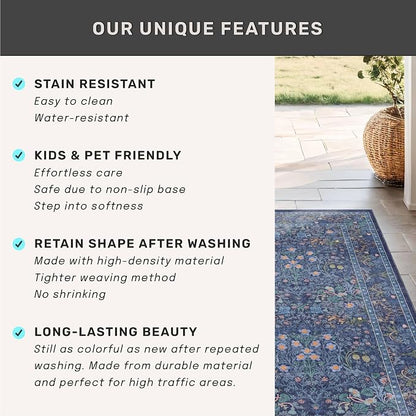 Hazo Haus Vintage Dark Blue Living Room Rug, 7x10 Washable Large Area Rugs - Image 7