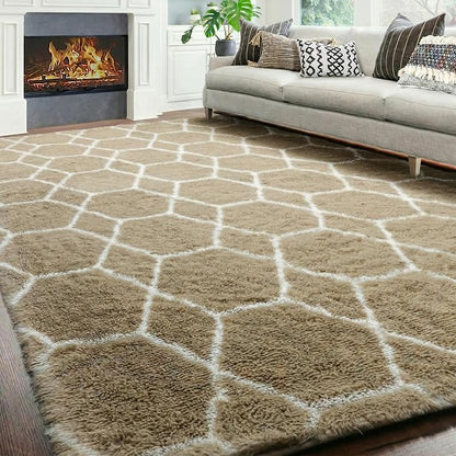 ONASAR Rugs for Living Room Bedroom, 5x8 Fluffy Beige and White Area Rug - Image 9