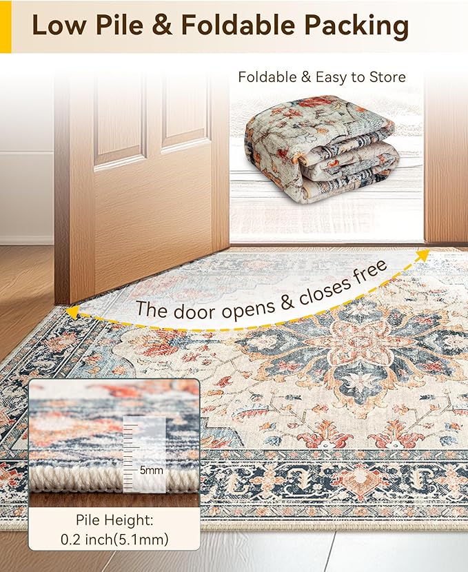 RELEANY Area Rugs Runner 2'6"x10' Washable Non-Slip, Floral Vintage Distress - Image 4
