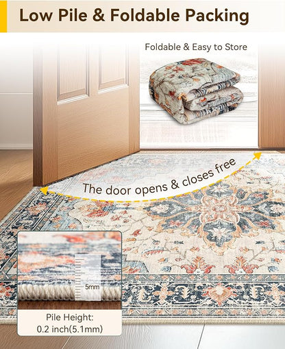 RELEANY Area Rugs Runner 2'x5' Washable Non-Slip, Floral Vintage Distress - Image 4