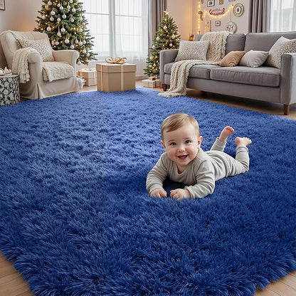 5x7 Area Rugs for Living Room Rug: Soft Fluffy Shag Blue Rugs for Bedroom - Image 9