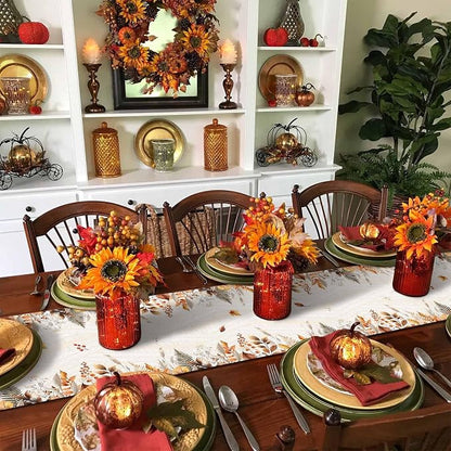 White Golden-Yellow Pumpkin Fall Table Runner 72 Inches Long, Thanksgiving - Image 6