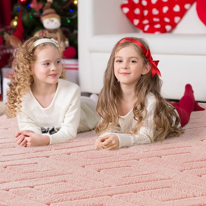 3x5 Pink Washable Area Rug for Girls Bedroom, Modern Geometric Shag Non-Slip - Image 3