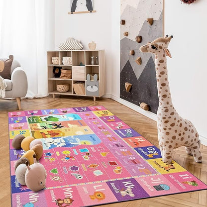 Macgace ABC Kids Rug for Playroom, 3x5 Pink Purple Washable Classroom Area Rugs - Image 4