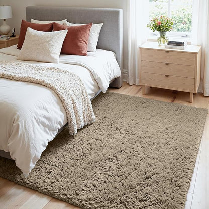 4x6 Area Rugs for Living Room Rug: Soft Fluffy Shag Gray Camel Rugs for Bedroom - Image 2