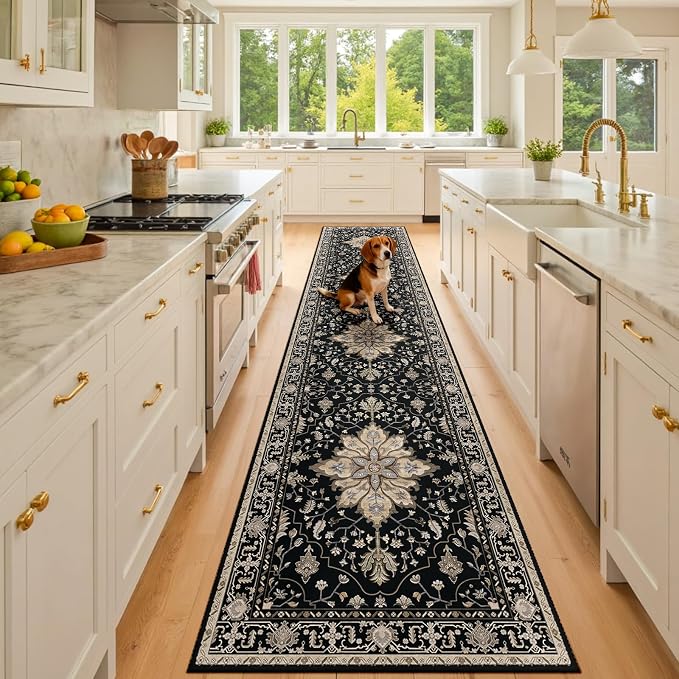 RELEANY Area Rugs Runner 3'x10' Washable Non-Slip, Floral Vintage Distress by RELEANY