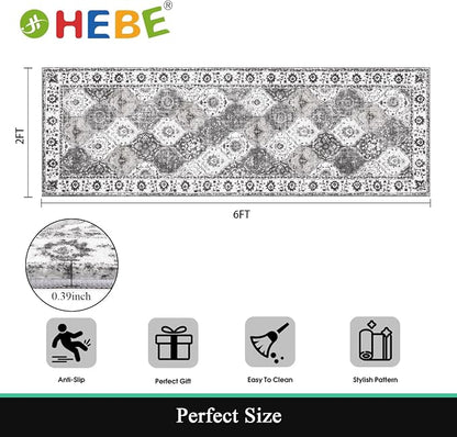 HEBE Hallway Runner Rug 2'x6' Washable Vintage Distressed Area Rugs Non Slip - Image 2