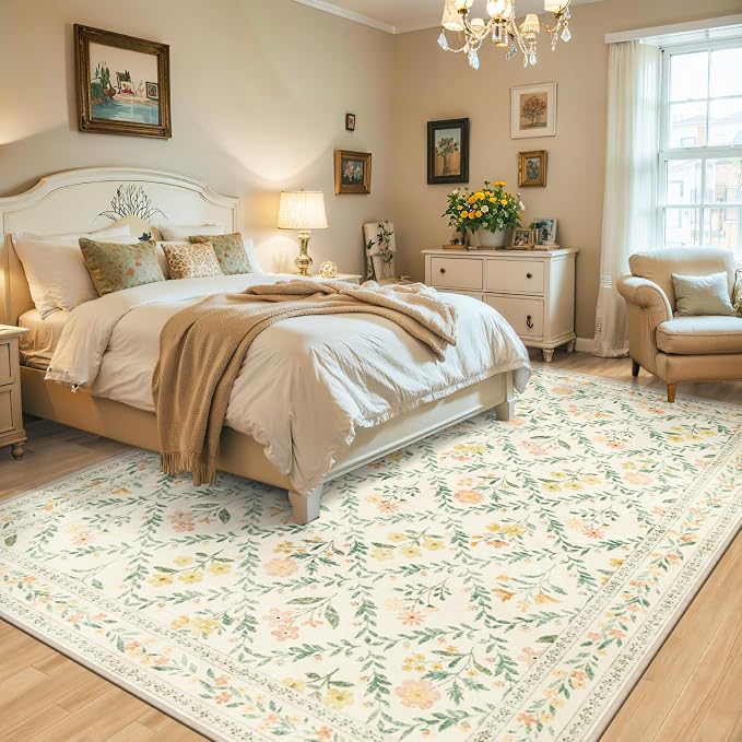 6x9 Area Rugs for Living Room: Floral Washable Rug Vintage Large Soft Boho - Image 3