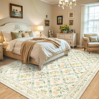 6x9 Area Rugs for Living Room: Floral Washable Rug Vintage Large Soft Boho - Image 3
