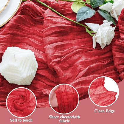 Cheesecloth Table Runner 10FT 6Pcs Red Boho Gauze Sheer Runners | Cheese Cloth - Image 3