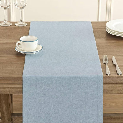 Basic Linen Style Table Runner, 14x90 Inch Chambray Blue | Mitered Corner Design - Image 5