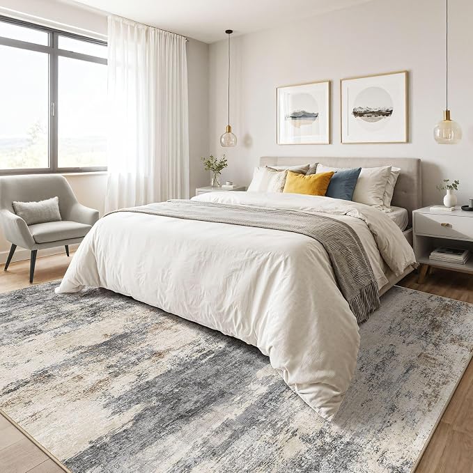 8x10 Area Rugs Living Room: Washable Large Abstract Modern Soft Rug Stain - Image 4