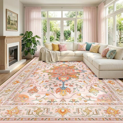 RELEANY Area Rugs Large 10'x12' Washable Non-Slip, Floral Vintage Distress by RELEANY