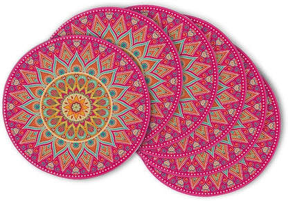 Artoid Mode Pink Yellow Mandala Round Placemats Set of 6, 14 Inch Seasonal by ArtoidMode