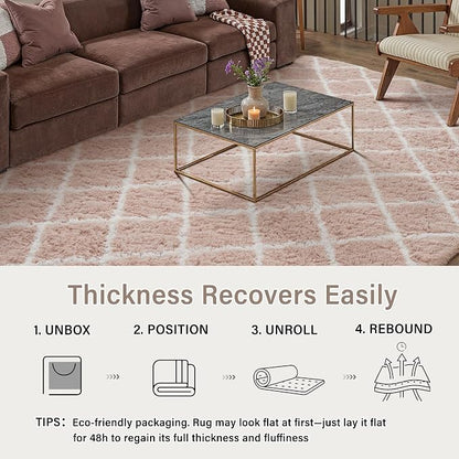 PureCozy 8x10 Checkered Rug for Living Room Pink and White Modern Soft Area Rug - Image 6