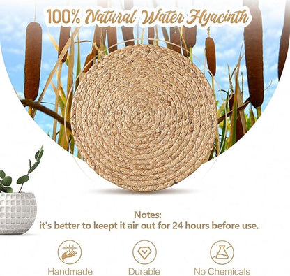 Aofmee 12 inch Round Woven Placemats Set of 6, Boho Rattan Place Mats, Natural - Image 3
