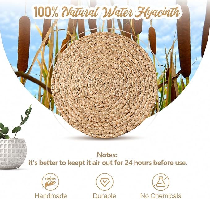 Aofmee 13.8 inch Round Woven Placemats Set of 6, Boho Rattan Place Mats - Image 6