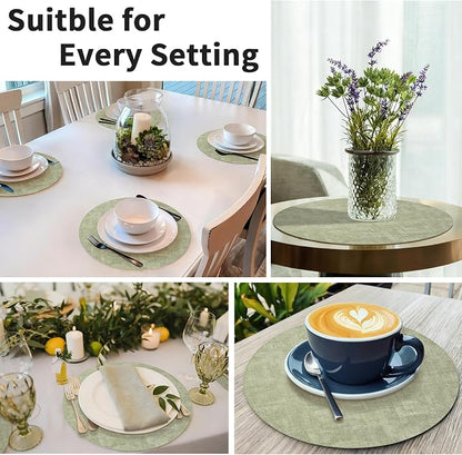 Maxpearl Faux Leather Round Placemats Set of 6, 13.8 inch, Light Green | - Image 8