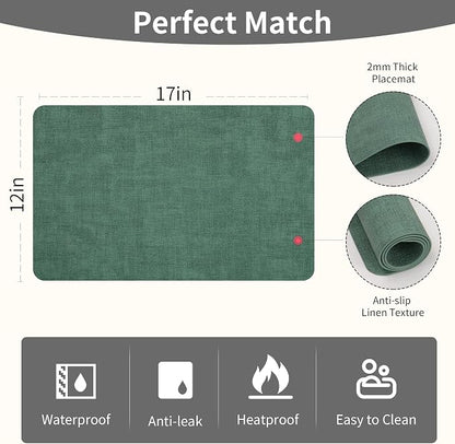 Maxpearl Faux Leather Placemats Set of 4, Dark Green | Waterproof - Image 8