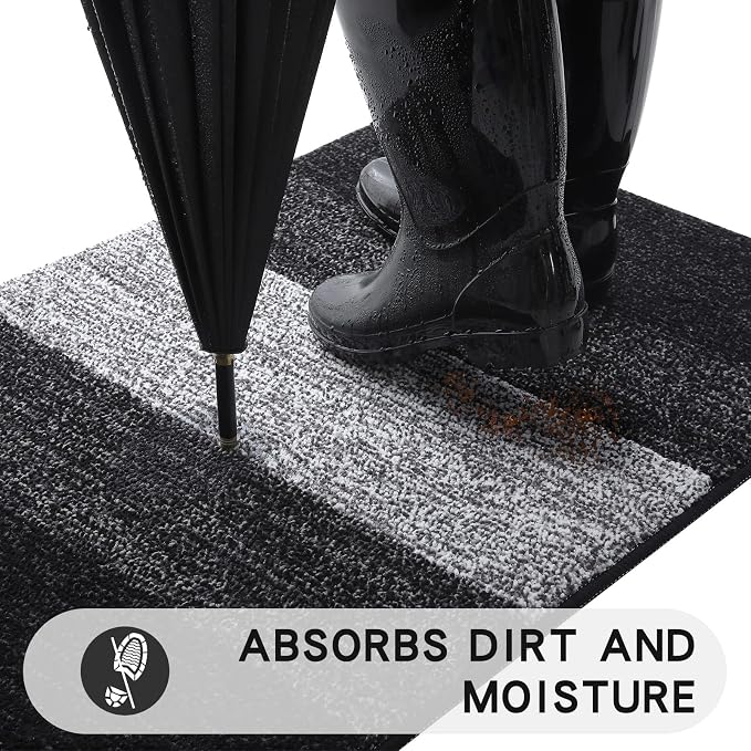 Kitinjoy Indoor Outdoor Door Mat, 47x17 Non-Slip Absorbent Dirt Trapper - Image 2