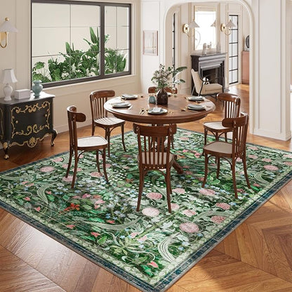 AMTOVO 9x12 Washable Area Rugs for Living Room, Non-Slip&Non-Shedding Floral - Image 4