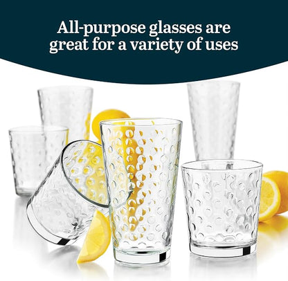 Libbey Awa Polka Dot Tumbler & Rocks Drinking Glasses Set of 16, Glass Cups | - Image 4