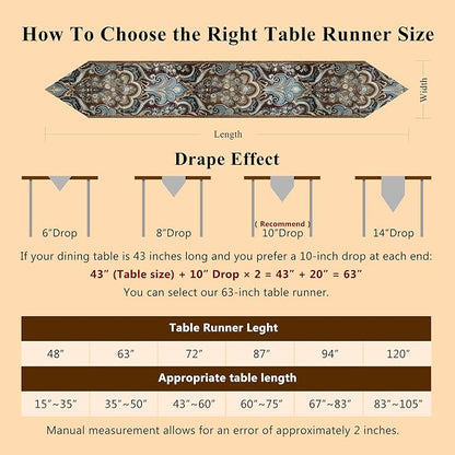 Elegant Table Runner 120" Brown Floral Baroque Medallion - Image 6