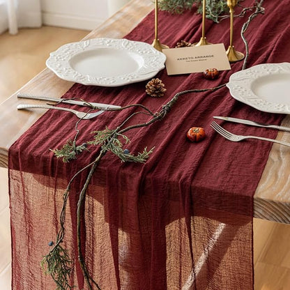 Burgundy Cheesecloth Table Runner 120 Inches by KEKETOARRANGE